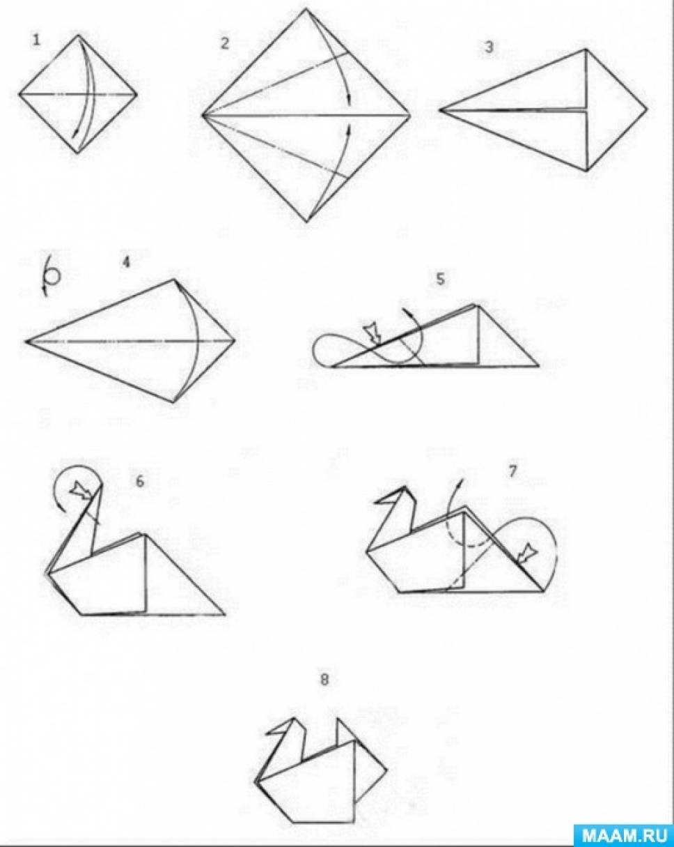 Птица из бумаги поэтапно. Оригами. Простое оригами. Оригами из бумаги. Поделка птица оригами.