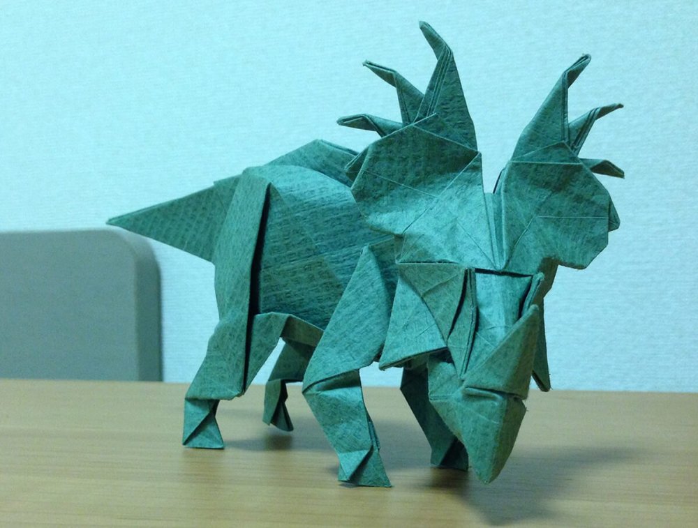 Оригами динозавр из бумаги